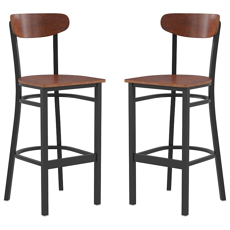 Flash Furniture Wright Transitional Metal Boomerang Back Commercial Barstools, Black/Walnut, 2-Pieces/Pack (2XUDG6V6BWAL) image 1