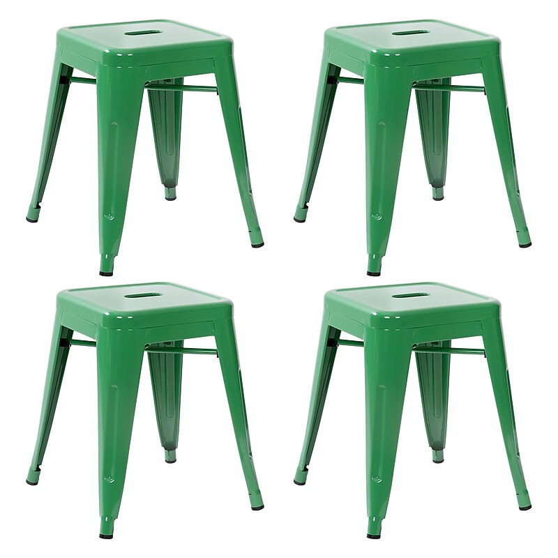 Flash Furniture Kai Industrial Iron Table Height Stackable Restaurant Stool without Back, Green, 4-Pieces/Pack (ETBT350318GN) image 1