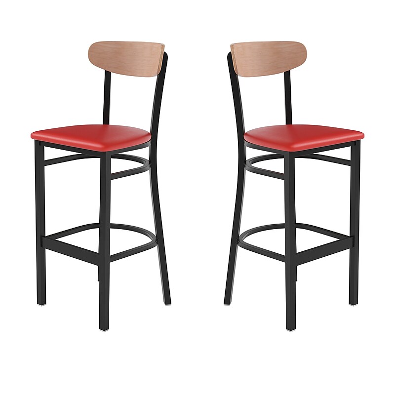 Flash Furniture Wright Transitional Metal Boomerang Back Commercial Barstools, Black/Birch/Red, 2-Pieces/Pack (2XUDG6V6RDVNAT) image 1