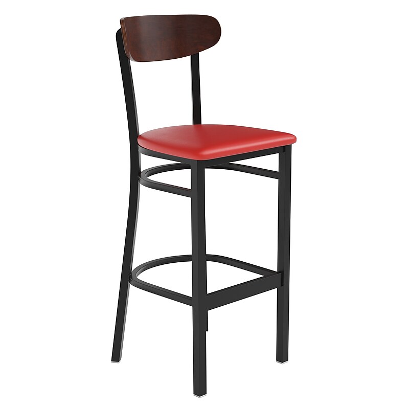 Flash Furniture Wright Transitional Steel Boomerang Back Barstool, Black/Walnut/Red (XUDG6V6RDVWAL) image 1