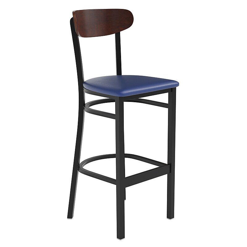 Flash Furniture Wright Transitional Steel Boomerang Back Barstool, Black/Walnut/Blue (XUDG6V6BLVWAL) image 1