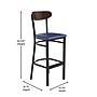 Flash Furniture Wright Transitional Steel Boomerang Back Barstool, Black/Walnut/Blue (XUDG6V6BLVWAL)~#|#~sp191790306_sc7