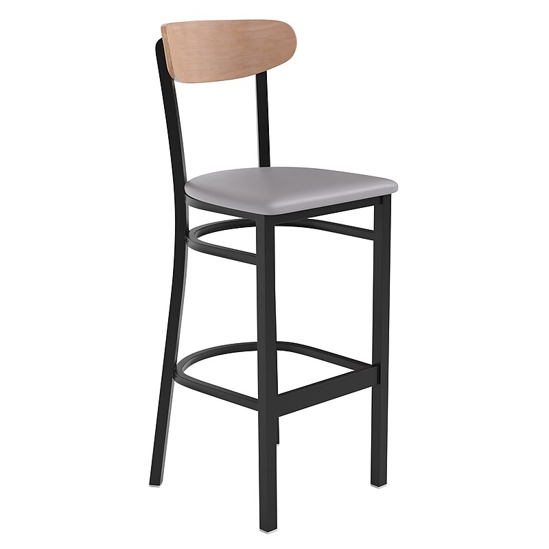 Flash Furniture Wright Transitional Steel Boomerang Back Barstool, Black/Natural Birch/Gray (XUDG6V6GYVNAT) image 1