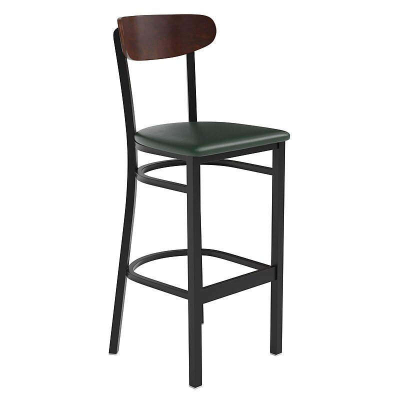 Flash Furniture Wright Transitional Steel Boomerang Back Barstool, Black/Walnut/Green (XUDG6V6GNVWAL) image 1