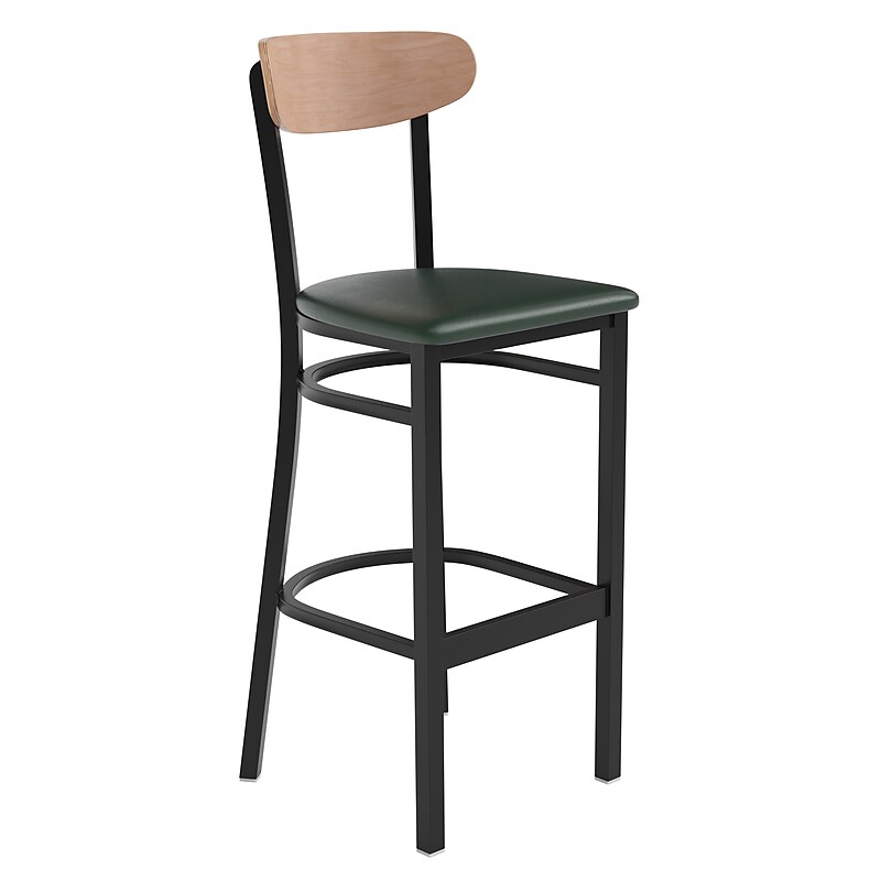 Flash Furniture Wright Transitional Steel Boomerang Back Barstool, Black/Natural Birch/Green (XUDG6V6GNVNAT) image 1