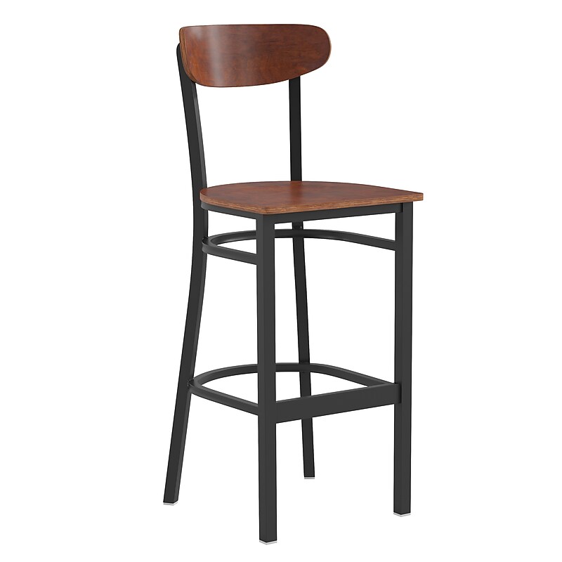 Flash Furniture Wright Transitional Steel Boomerang Back Barstool, Black/Walnut (XUDG6V6BWAL) image 1