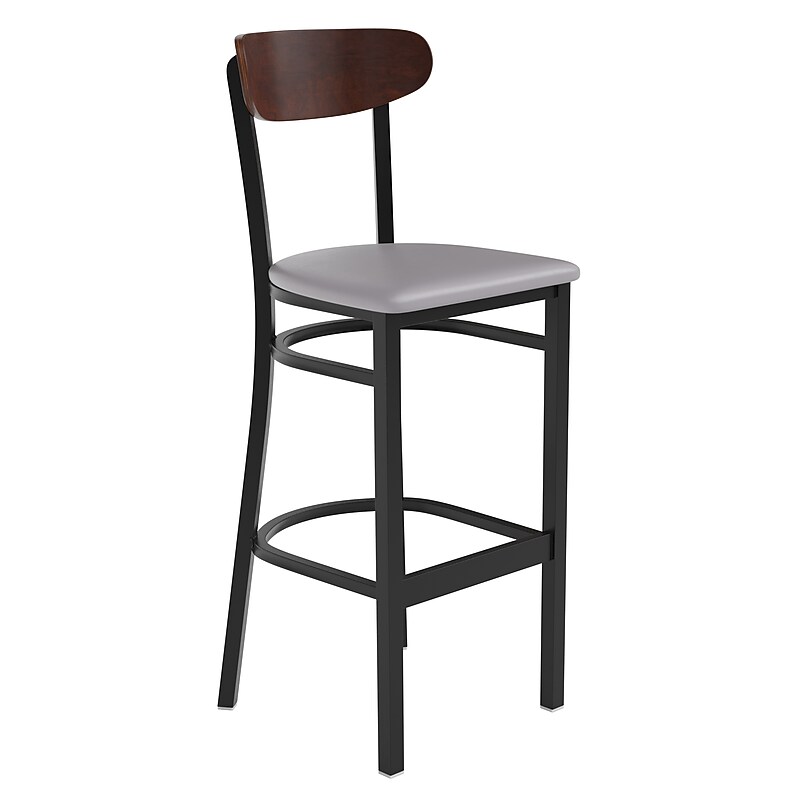 Flash Furniture Wright Transitional Steel Boomerang Back Barstool, Black/Walnut/Gray (XUDG6V6GYVWAL) image 1