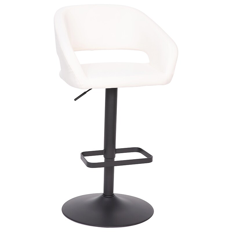 Flash Furniture Erik Contemporary Vinyl Barstool with Rounded Mid-Back, White with Black Base (CH122070WHBK) image 1