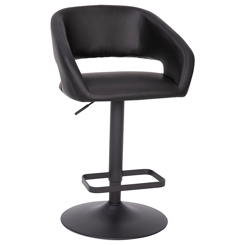 Flash Furniture Erik Contemporary Vinyl Barstool with Rounded Mid-Back, Black with Black Base (CH122070BKBK) image 1