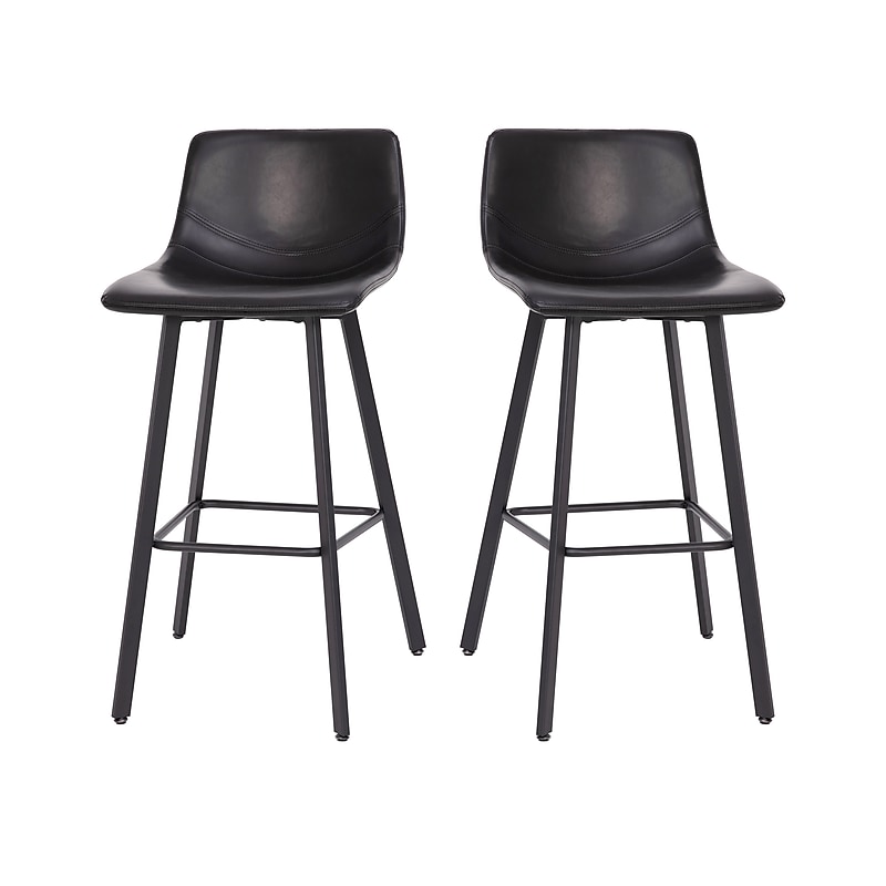 Flash Furniture Caleb Modern Metal and Faux Leather Armless Barstool, Black, 2 Pieces (CH21206930BK) image 1
