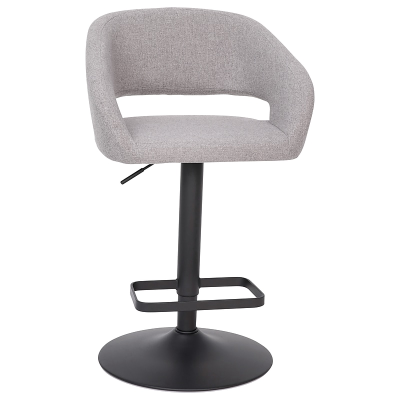 Flash Furniture Erik Contemporary Fabric Barstool with Rounded Mid-Back, Gray with Black Base (CH122070GYFABBK) image 1
