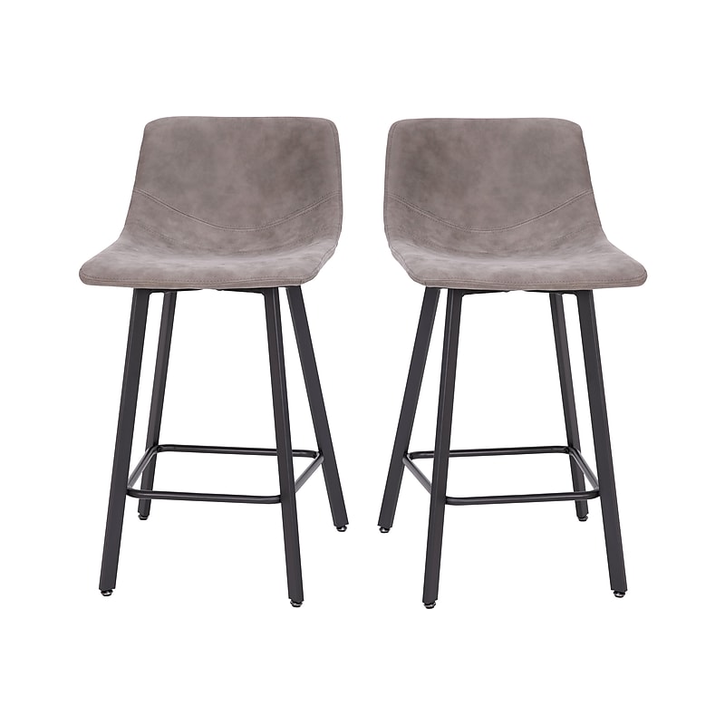 Flash Furniture Caleb Modern Metal and Faux Leather Armless Counter Height Stool, Gray, 2 Pieces (CH21206924GY) image 1