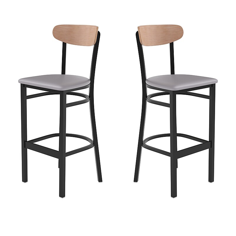 Flash Furniture Wright Transitional Metal Boomerang Back Commercial Barstools, Black/Birch/Gray, 2-Pieces/Pack (2XUDG6V6GYVNAT) image 1