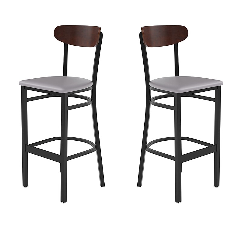 Flash Furniture Wright Transitional Metal Boomerang Back Commercial Barstools, Black/Walnut/Gray, 2-Pieces/Pack (2XUDG6V6GYVWAL) image 1