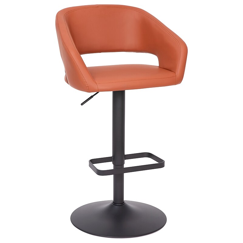 Flash Furniture Erik Contemporary Vinyl Barstool with Rounded Mid-Back, Cognac with Black Base (CH122070BRBK) image 1