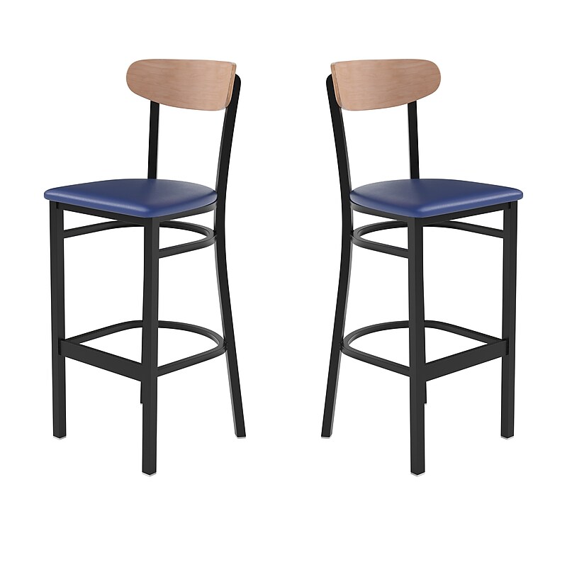 Flash Furniture Wright Transitional Metal Boomerang Back Commercial Barstools, Black/Birch/Blue, 2-Pieces/Pack (2XUDG6V6BLVNAT) image 1