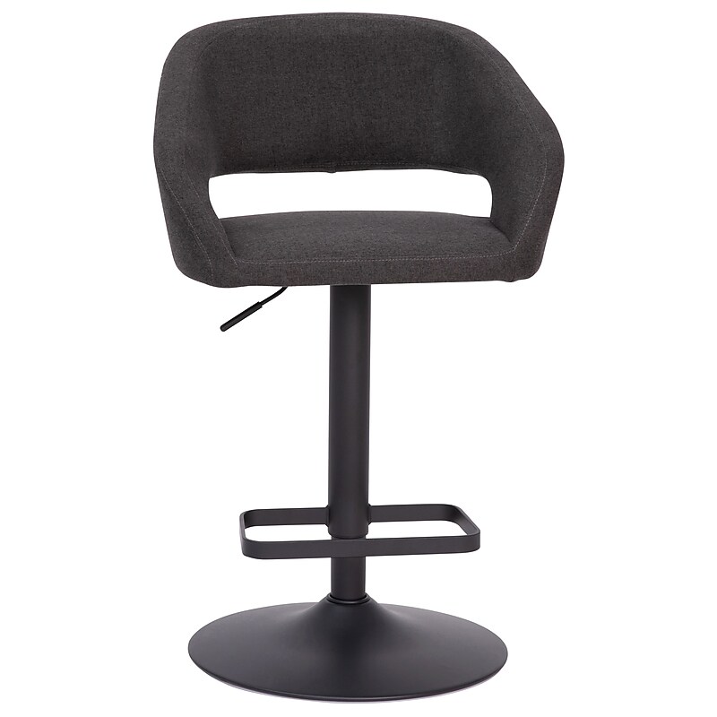 Flash Furniture Erik Contemporary Fabric Barstool with Rounded Mid-Back, Charcoal with Black Base (CH122070CHFABBK) image 1