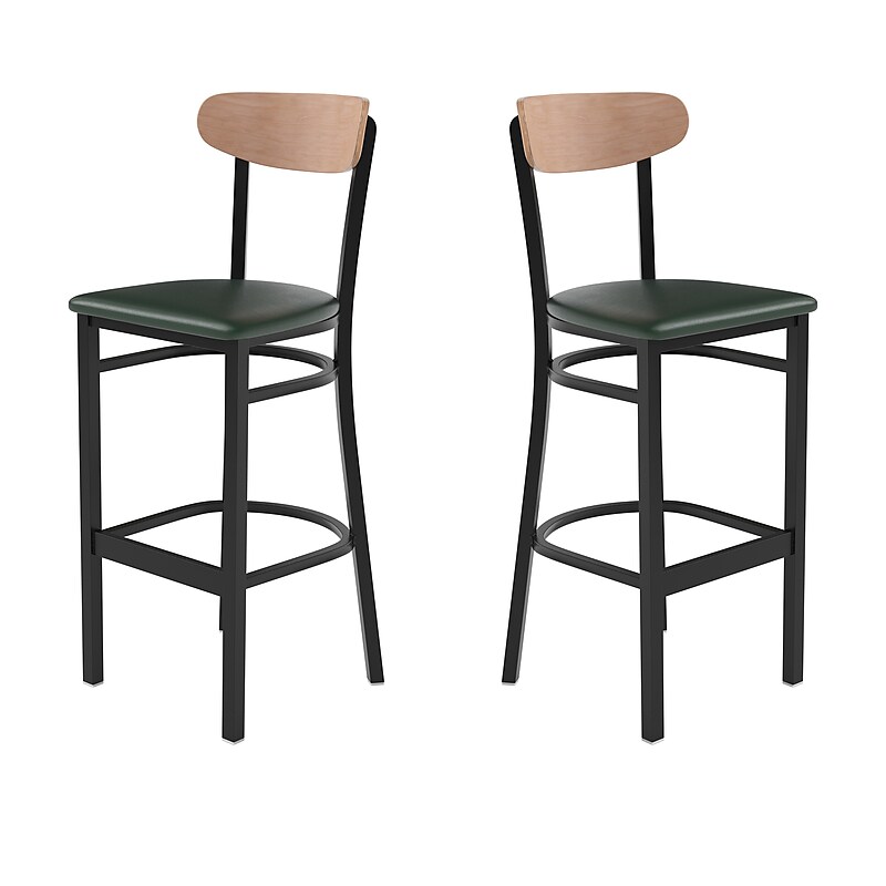 Flash Furniture Wright Transitional Metal Boomerang Back Commercial Barstools, Black/Birch/Green, 2-Pieces/Pack (2XUDG6V6GNVNAT) image 1