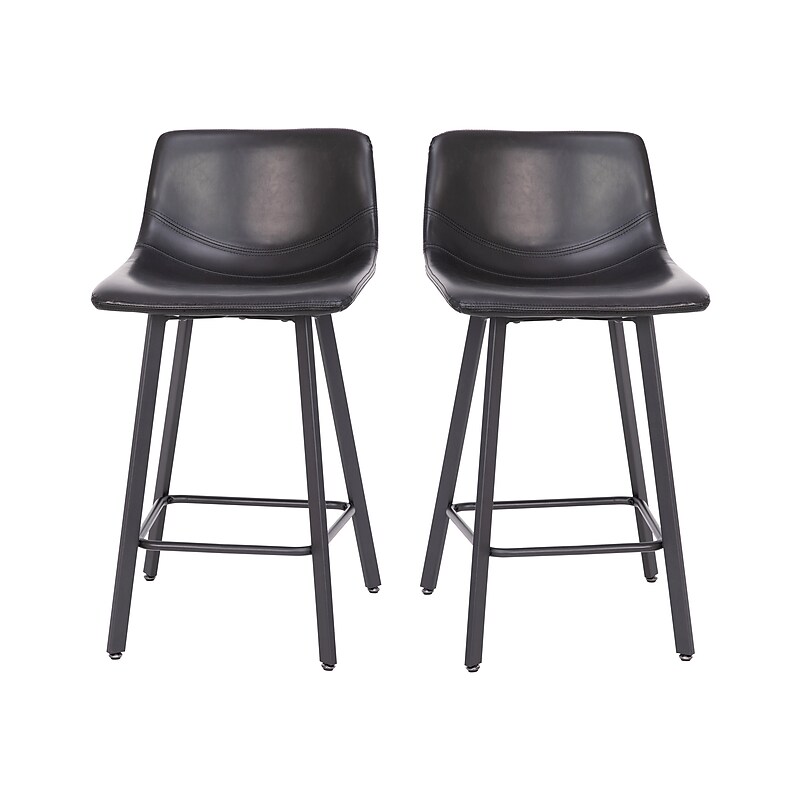 Flash Furniture Caleb Modern Metal and Faux Leather Armless Counter Height Stool, Black, 2 Pieces (CH21206924BK) image 1