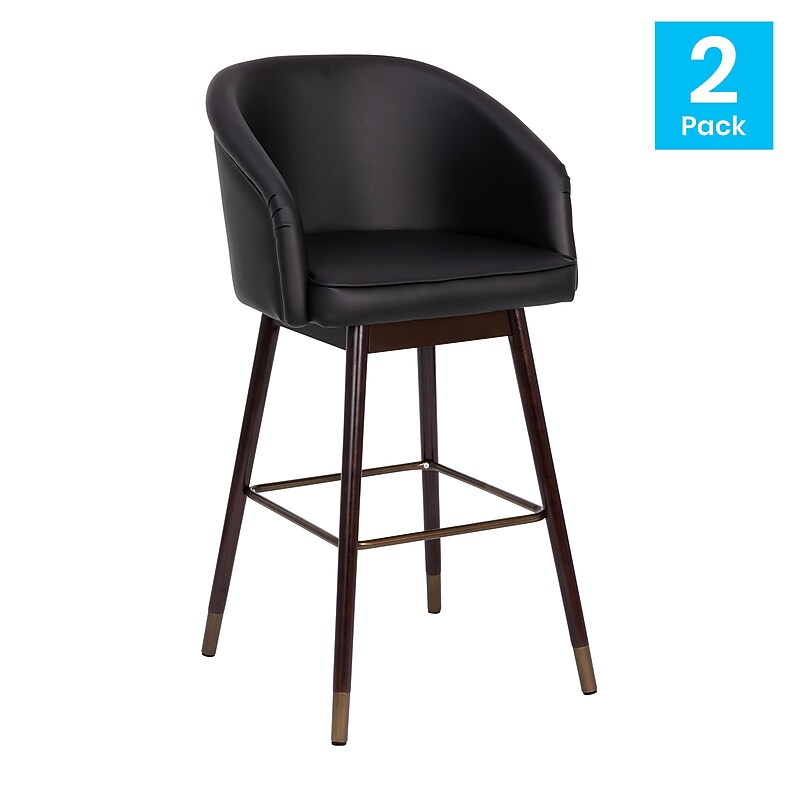 Flash Furniture Margo Modern Faux Leather and Beechwood Barstool, Black, 2 Pieces (2AY192830BK) image 1