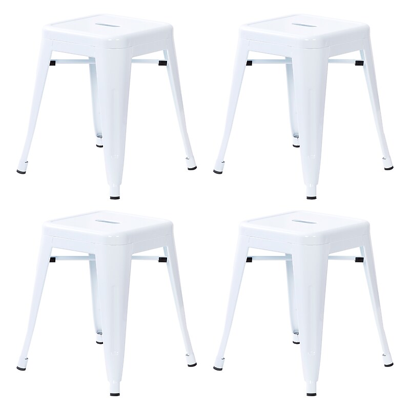 Flash Furniture Kai Industrial Iron Table Height Stackable Restaurant Stool without Back, White, 4-Pieces/Pack (ETBT350318WH) image 1