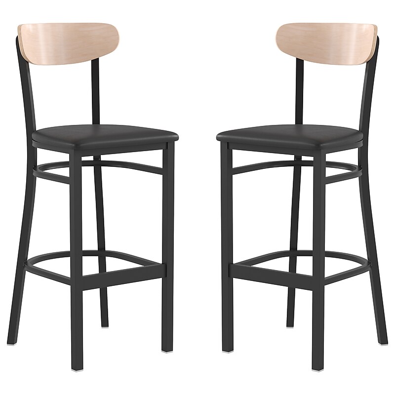 Flash Furniture Wright Transitional Metal Boomerang Back Commercial Barstools, Black/Birch, 2-Pieces/Pack (2XUDG6V6BVNAT) image 1