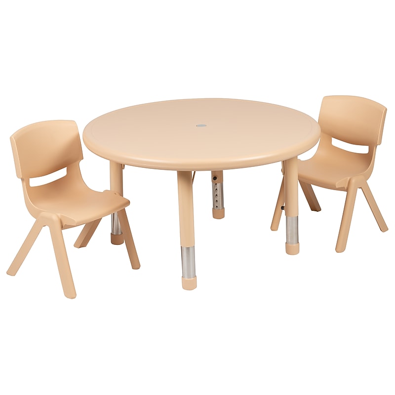 Flash Furniture Emmy 33" Round Activity Table Set, Height Adjustable, Natural (YCX73RNDTBLNAR) image 1