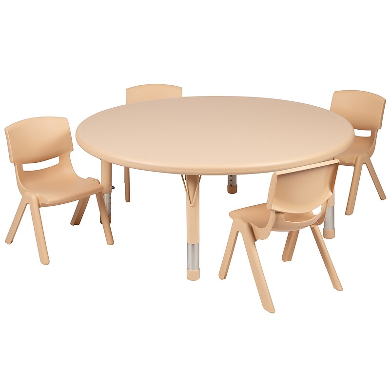 Flash Furniture Emmy 45" Round Activity Table Set, Height Adjustable, Natural (YCX53RNDTBLNAE) image 1