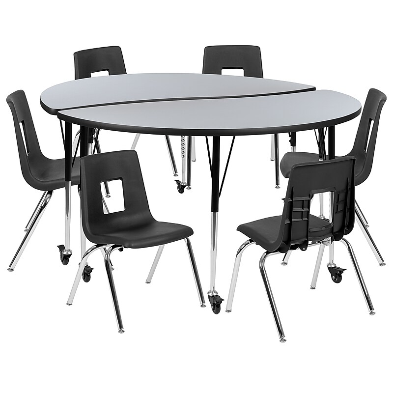 Flash Furniture Emmy 60" Round Mobile Activity Table Set, Height Adjustable, Gray/Black (XUG16CA60HCGTAC) image 1