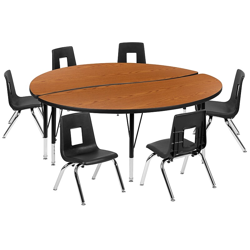 Flash Furniture Emmy 60" Round Activity Table Set, Height Adjustable, Oak/Black (XUG14CHA60HCOTP) image 1