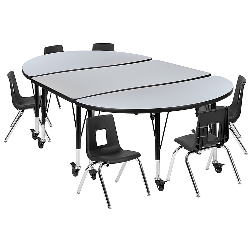 Flash Furniture Emmy Oval Wave Mobile Activity Table Set, 47.5" x 76", Height Adjustable, Grey/Black (XUG2C304C48GTPC) image 1