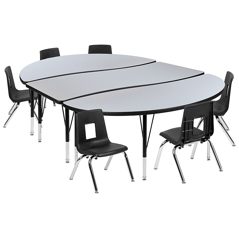Flash Furniture Emmy Oval Wave Activity Table Set, 60" x 86", Height Adjustable, Gray/Black (XUG12C306C60GTP) image 1