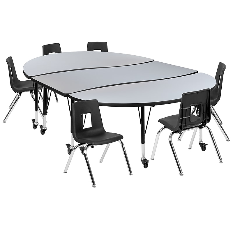 Flash Furniture Emmy Oval Wave Mobile Activity Table Set, 60" x 86", Height Adjustable, Grey/Black (XUG4C306C60GTPC) image 1