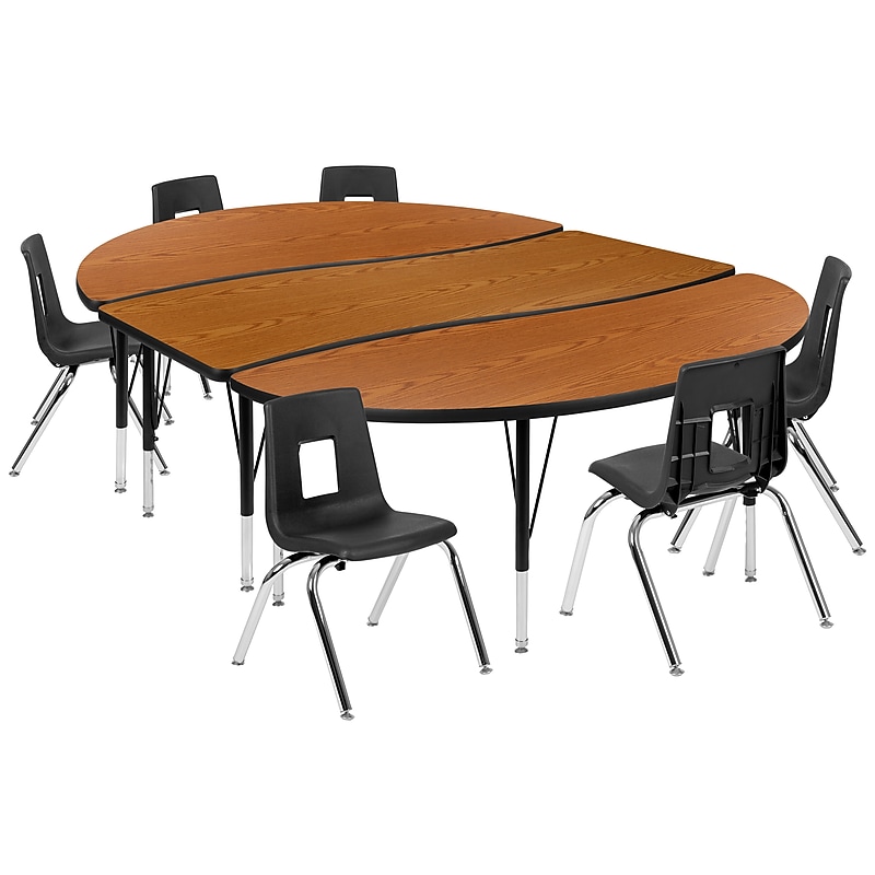 Flash Furniture Emmy Oval Wave Activity Table Set, 60" x 86", Height Adjustable, Oak/Black (XUG14C306C60OTP) image 1