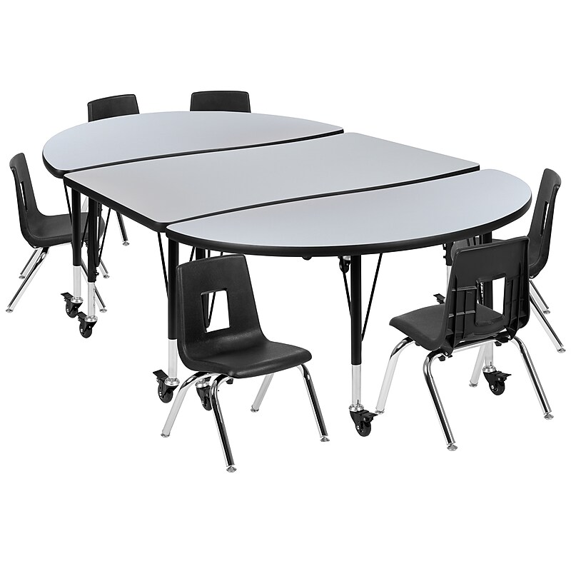 Flash Furniture Emmy Oval Wave Mobile Activity Table Set, 47.5" x 76", Height Adjustable, Grey/Black (XUG4C304C48GTPC) image 1
