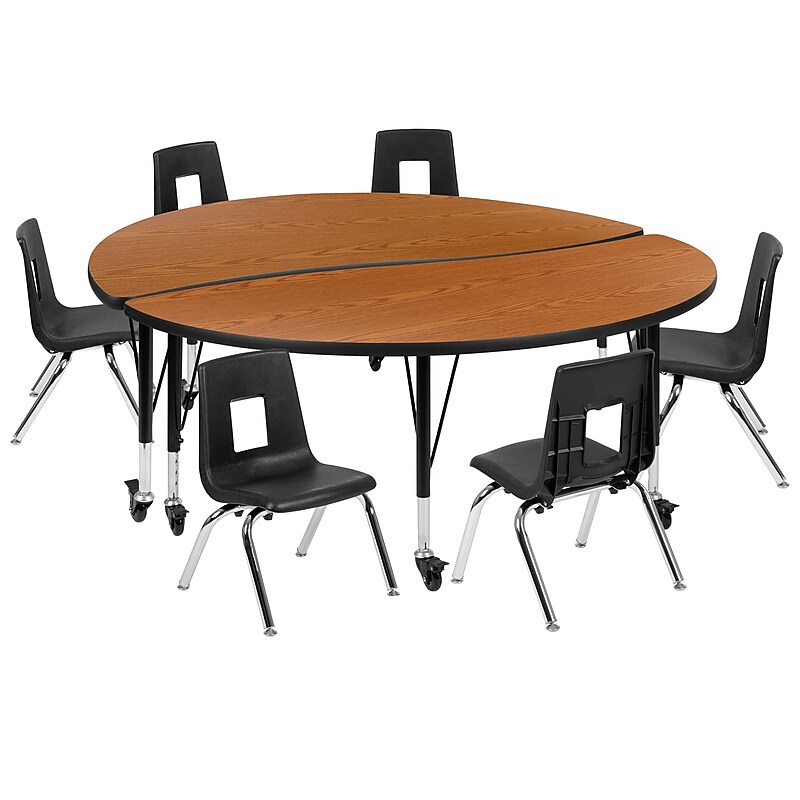 Flash Furniture Emmy 60" Round Mobile Activity Table Set, Height Adjustable, Oak/Black (XUG14CA60HCOTPC) image 1