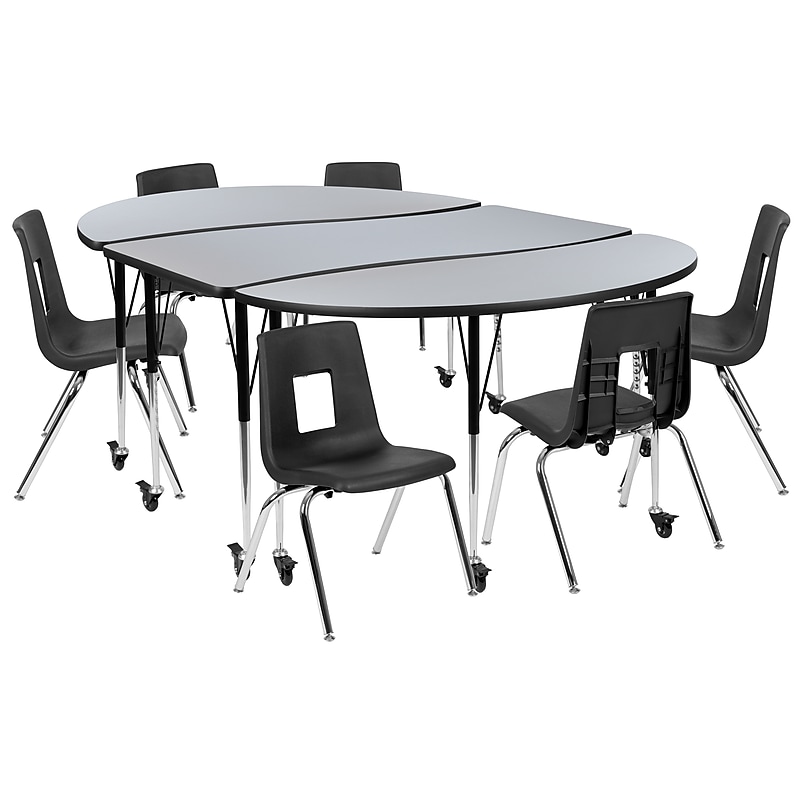 Flash Furniture Emmy Oval Wave Mobile Activity Table Set, 60" x 86", Height Adjustable, Grey/Black (XUG6C306C60GTAC) image 1