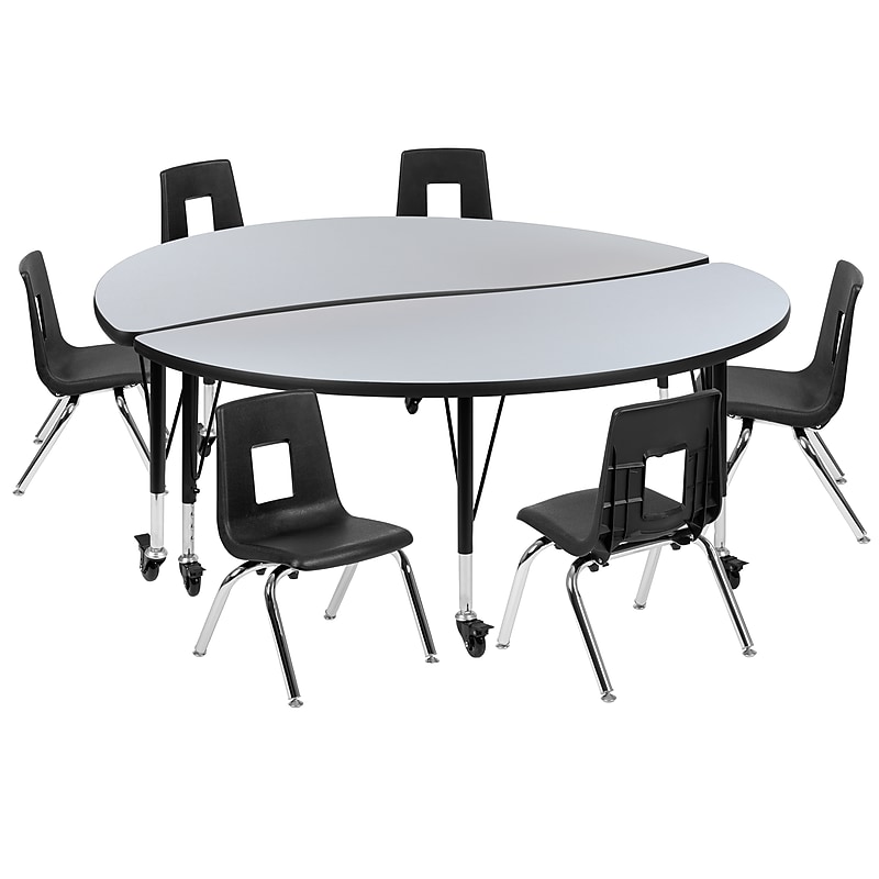 Flash Furniture Emmy 60" Round Mobile Activity Table Set, Height Adjustable, Gray/Black (XUG14CA60HCGTPC) image 1