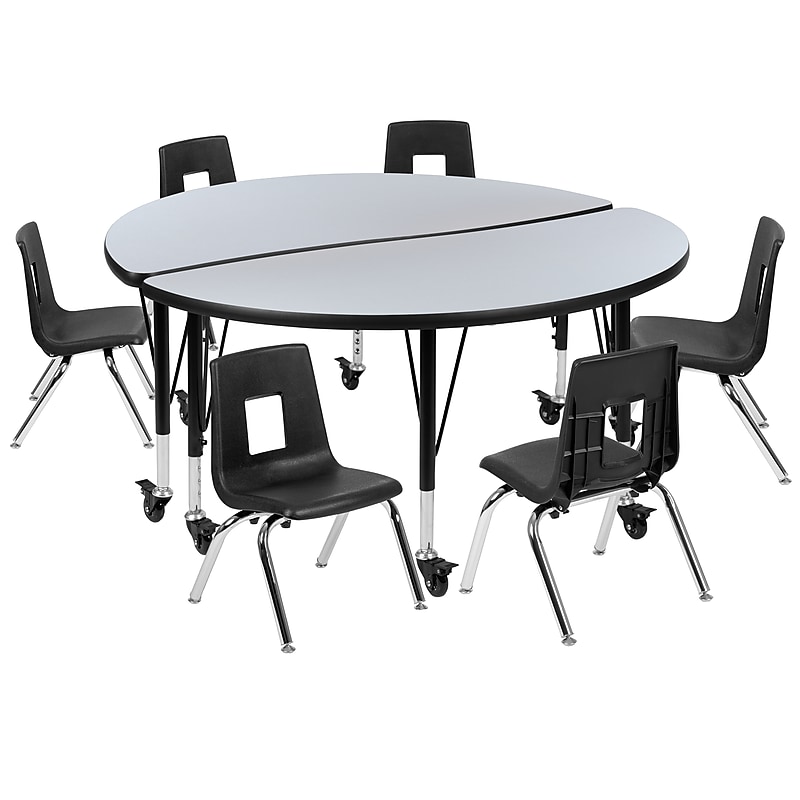 Flash Furniture Emmy 48" Round Mobile Activity Table Set, Height Adjustable, Gray/Black (XUG12CHA4HCGTPC) image 1