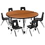 Flash Furniture Emmy 48" Round Mobile Activity Table Set, Height Adjustable, Oak/Black (XUG12CHA4HCOTPC)~#|#~sp192325713_sc7