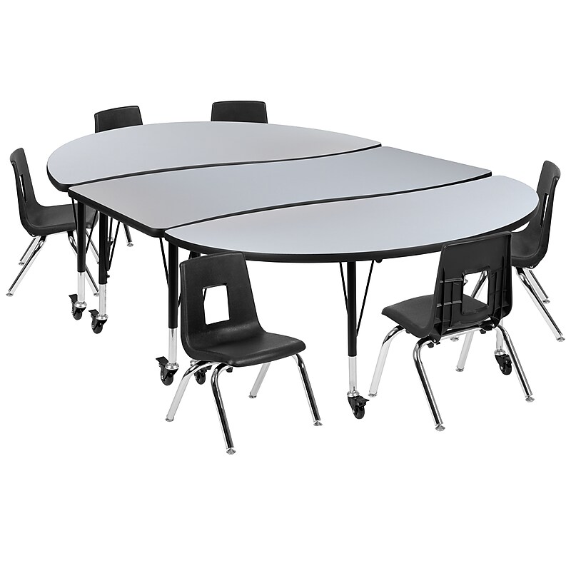 Flash Furniture Emmy Oval Wave Mobile Activity Table Set, 60" x 86", Height Adjustable, Gray/Black (XUG2C306C60GTPC) image 1