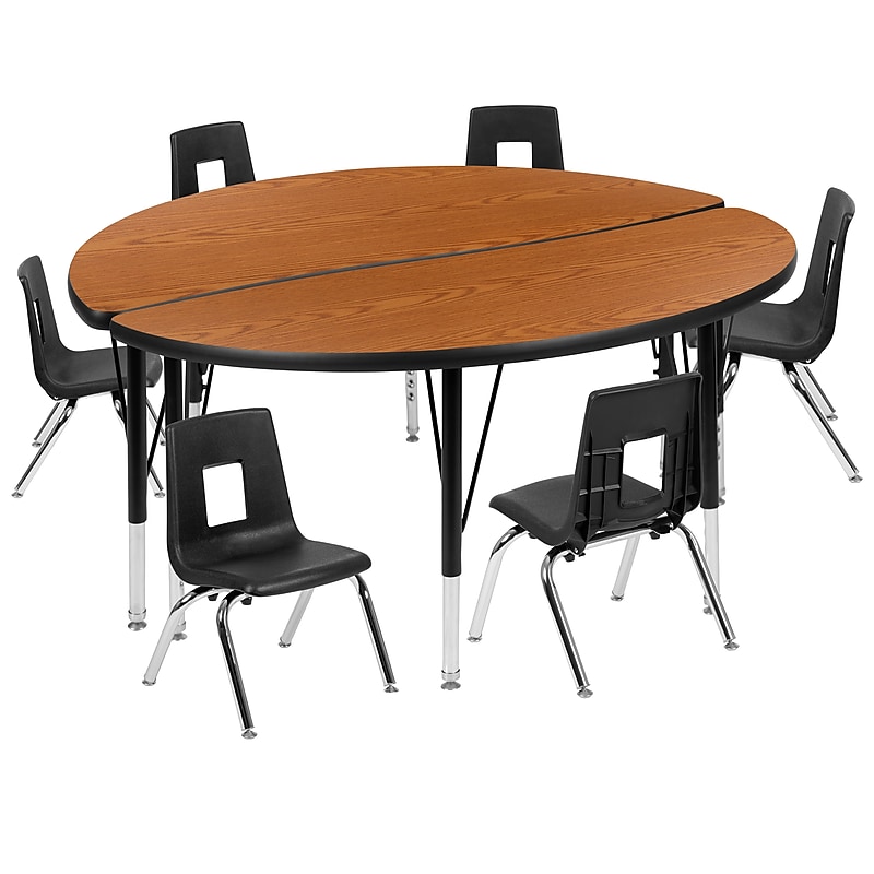 Flash Furniture Emmy 48" Round Activity Table Set, Height Adjustable, Oak/Black (XUG12CHA48HCOTP) image 1
