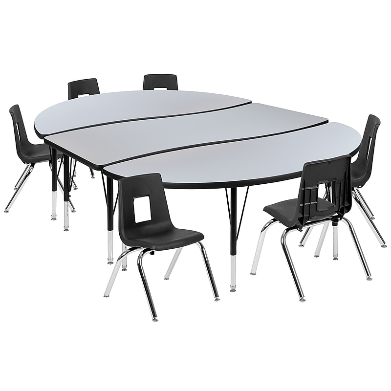 Flash Furniture Emmy Oval Wave Activity Table Set, 60" x 86", Height Adjustable, Grey/Black (XUG14C306C60GTP) image 1