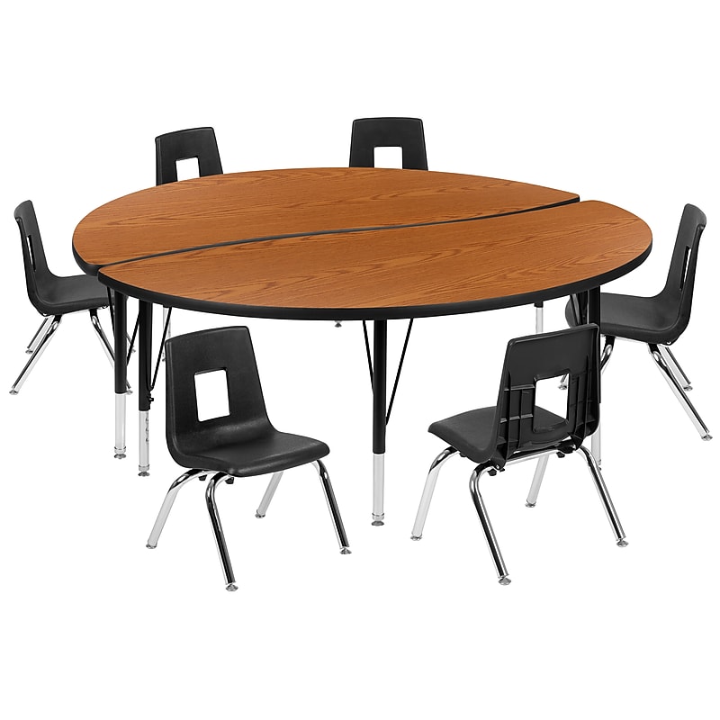 Flash Furniture Emmy 60" Round Activity Table Set, Height Adjustable, Oak/Black (XUG12CHA60HCOTP) image 1