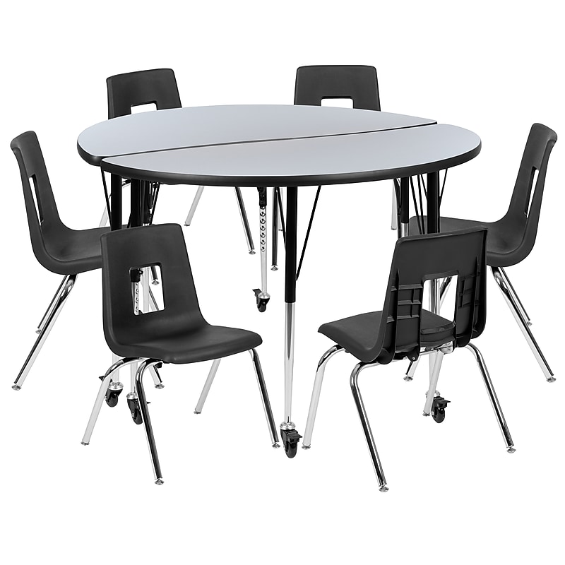 Flash Furniture Emmy 48" Round Mobile Activity Table Set, Height Adjustable, Gray/Black (XUG16CHA4HCGTAC) image 1