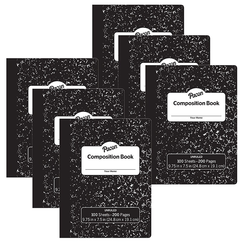 Pacon Composition Notebook, 9.75" x 7.5", 100 Sheets, Black, 6/Bundle (PACMMK37145-6) image 1