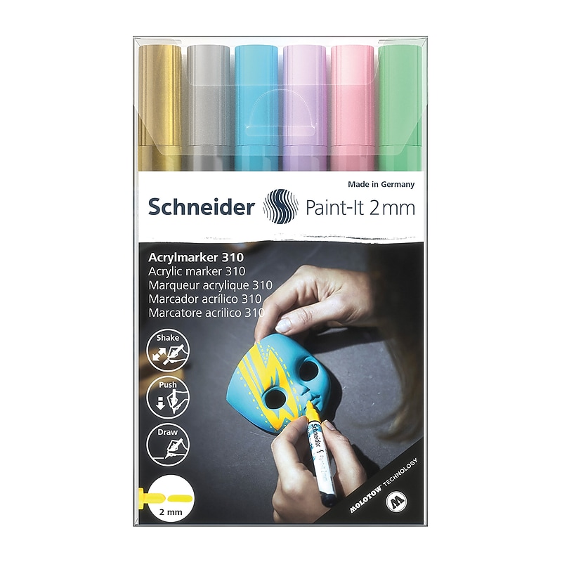 Schneider Paint-It 310 Acrylic Markers, 2 mm Bullet Tip, Assorted Colors, 6/Pack (PSY120196) image 1