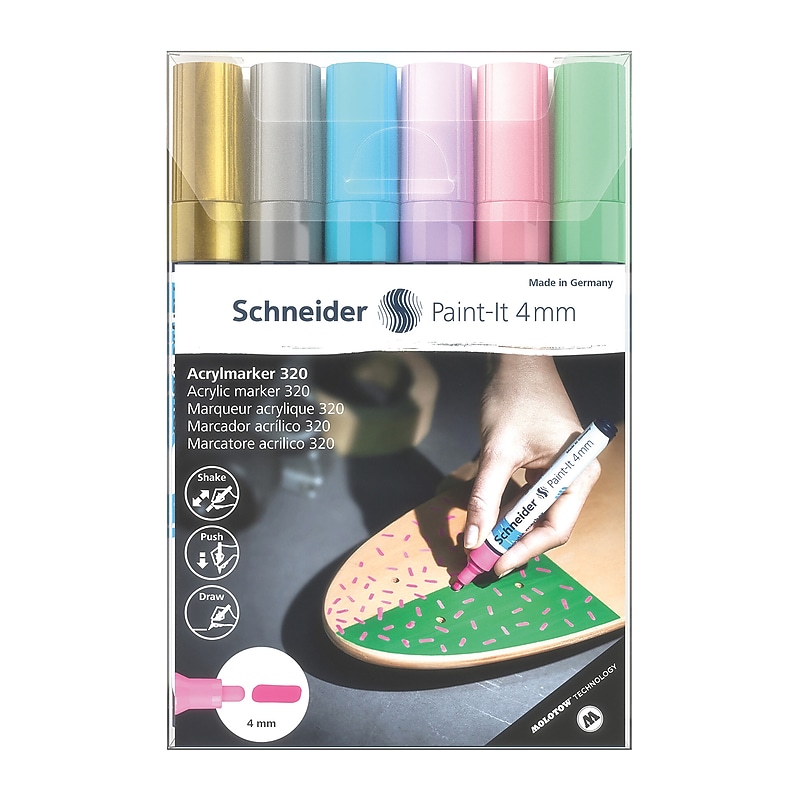 Schneider Paint-It 320 Acrylic Markers, 4 mm Bullet Tip, Assorted Colors, 6/Pack (PSY120296) image 1