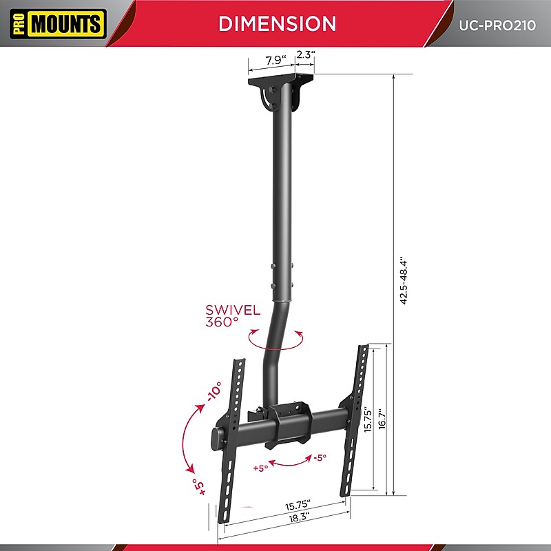 ProMounts Swivel Ceiling  Mount, 88 lbs. Max  (UC-PRO210) image 1