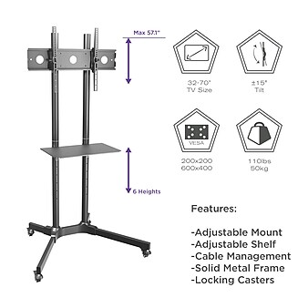 ProMounts Rolling Stand TV Mount, 110 lbs.